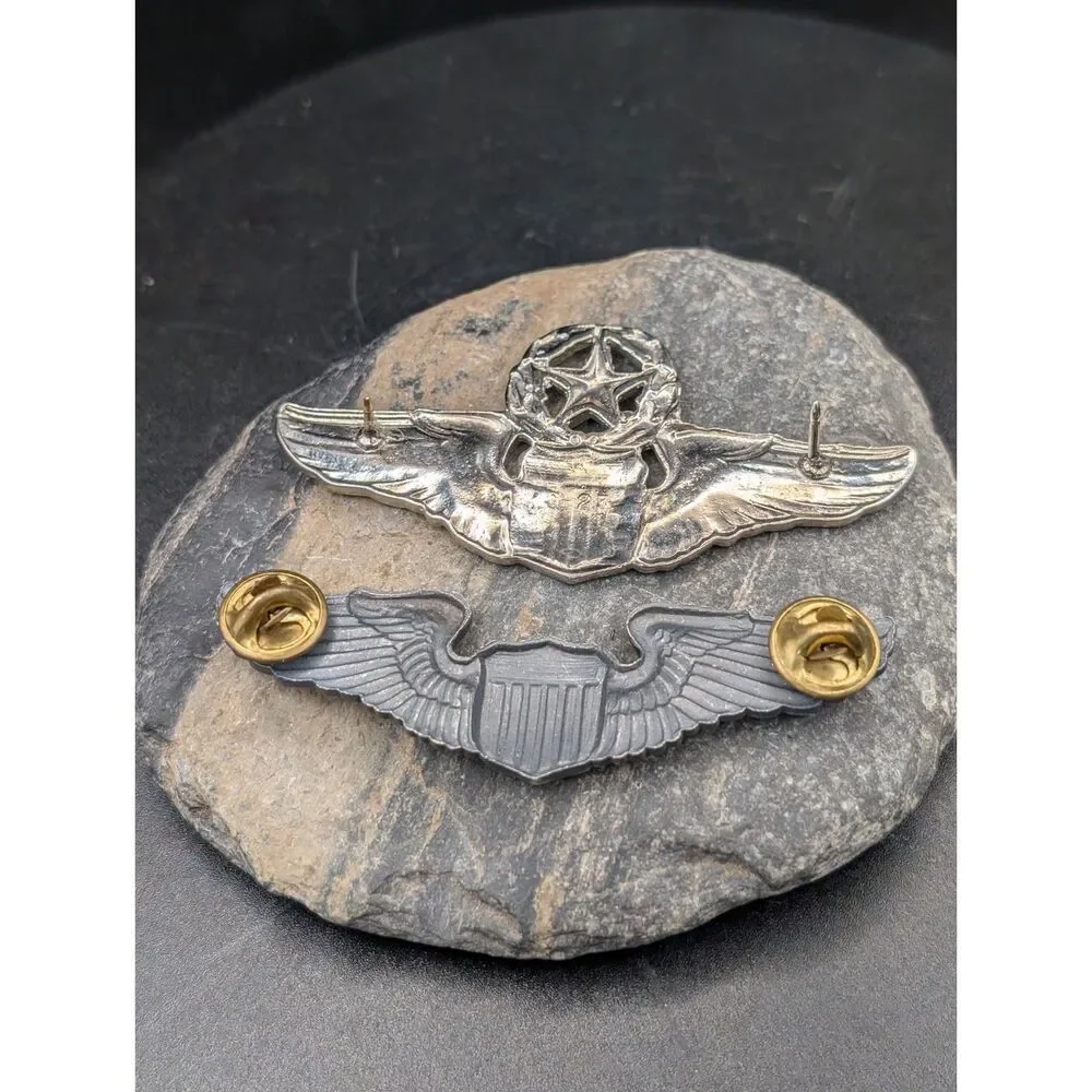 Two Aviation Wings Badges • Pilot & Senior Pilot • Vintage Metal Pins